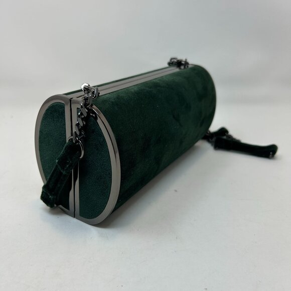 Topshop Velvet Cylinder Evening Bag Crossbody Tube Clutch w/ Chain Strap - Picture 7 of 14